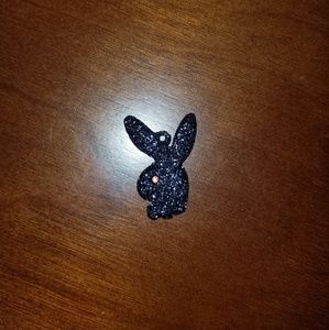 Black Onyx glitter playboy bunny charm pendant